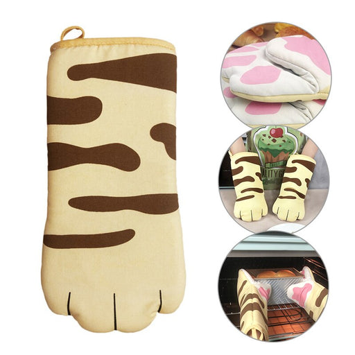 3D-Cartoon-Katzenpfoten-Ofenhandschuhe, lange Baumwoll-Backisolierhandschuhe