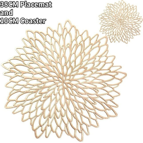 4/8pc Gold Silber Pvc Tischset Essen 38 cm Tischset Waschbar Blume