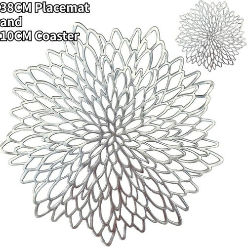 4/8pc Gold Silber Pvc Tischset Essen 38 cm Tischset Waschbar Blume