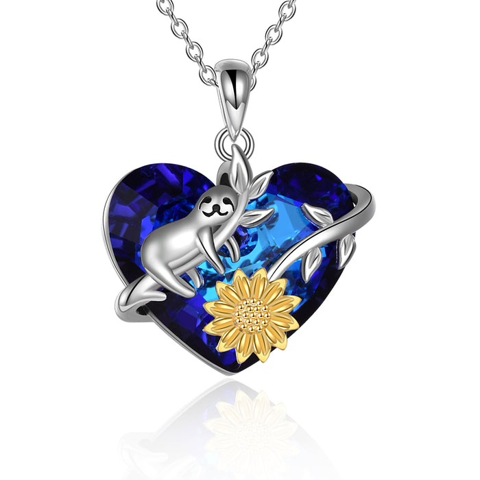 Faultier Geschenke für Frauen Kristall Faultier Sonnenblume Halskette 925 Sterling Silber Faultier-Schmuck für Frauen