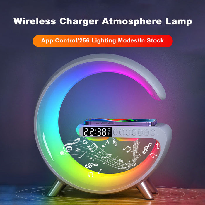 Bluetooth-Lautsprecher, kabelloses Ladegerät, Nachttischlampe, Sonnenaufgang, Wecklampe, Polarlampe, Wecker