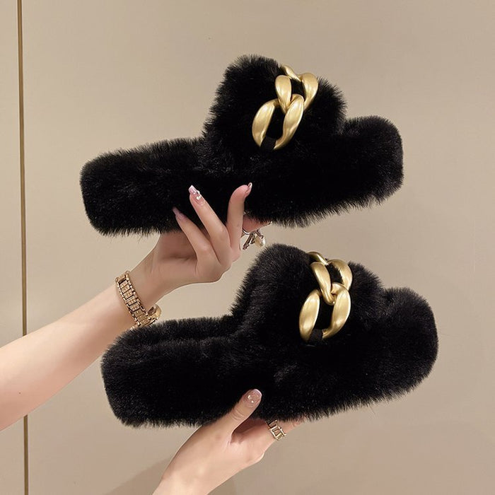 Thick-soled wool slippers for women to wear outdoors