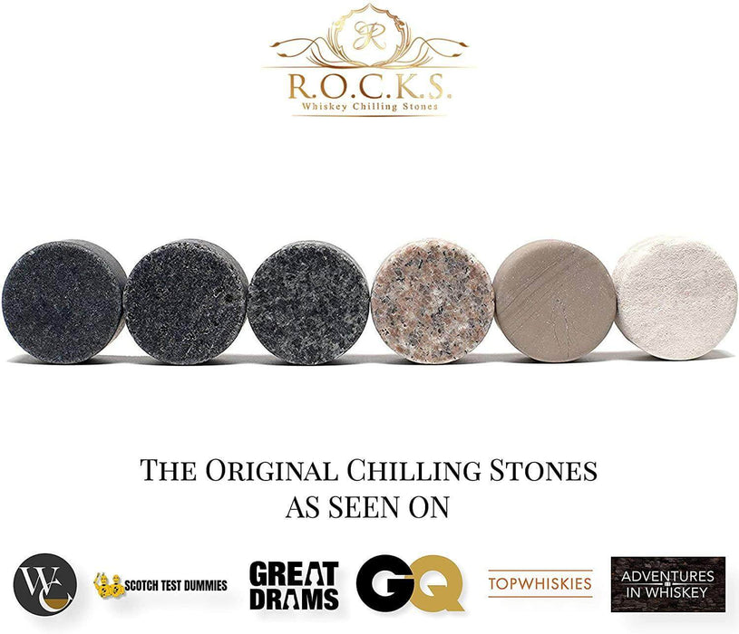 Whisky Chilling Stones Geschenkset mit 2 charakteristischen Kristallgläsern