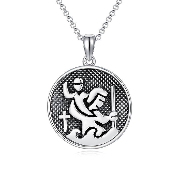 Medium Runde Saint Christopher Halskette für Männer 925 Sterling Silber Medaille Anhänger Schutz Schmuck