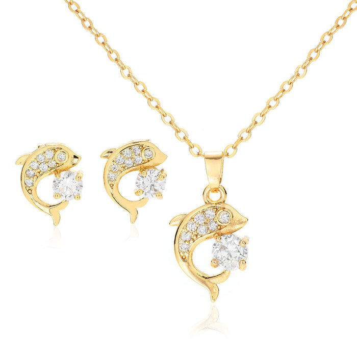 Design Delphin Typ Trendy Frauen Gold Ohrstecker Schmuck Zirkonia Halskette Set für Frauen Schmuck