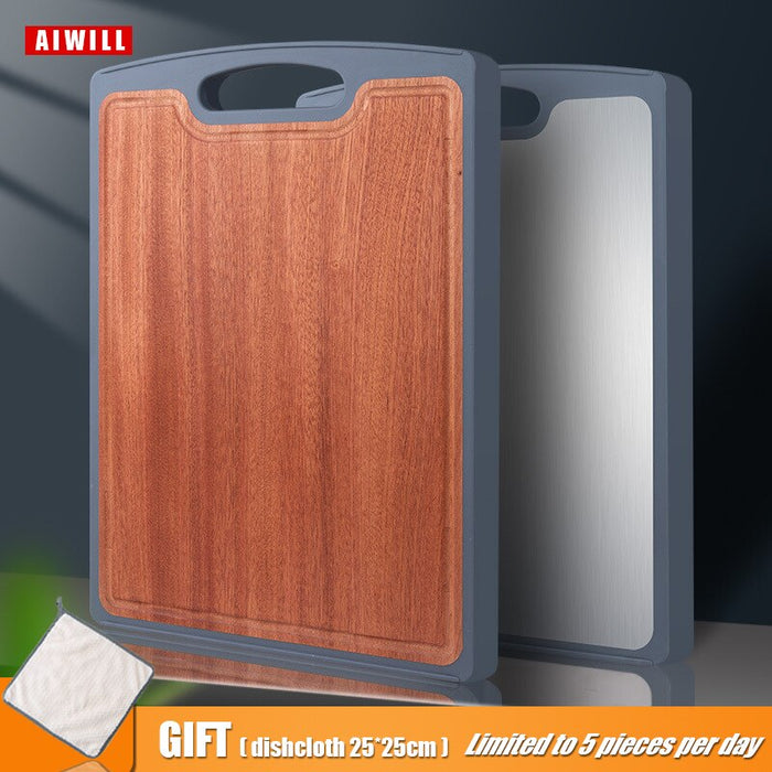 Aiwill Board Haushalt Edelstahl Schneidebrett Doppel Massivholz