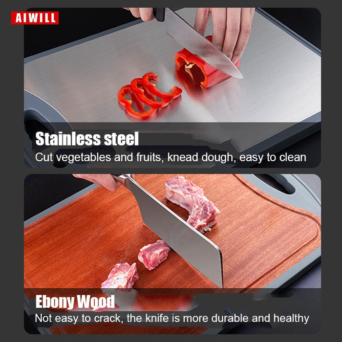 Aiwill Board Haushalt Edelstahl Schneidebrett Doppel Massivholz