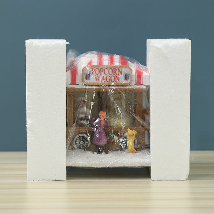 Christmas Dining Car LED Lighted House Resin Popcorn Cart Ornament