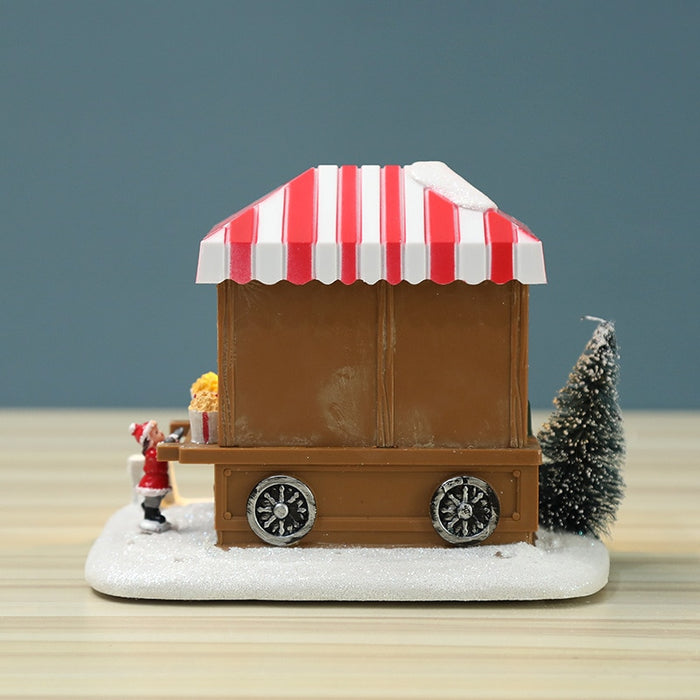 Weihnachts-Speisewagen, LED-beleuchtetes Haus, Kunstharz, Popcorn-Wagen-Ornament