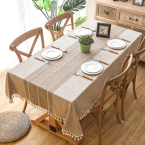 Cotton linen tablecloths, wrinkle-free anti-fading tablecloth, tassel