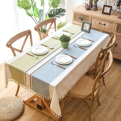 Cotton linen tablecloths, wrinkle-free anti-fading tablecloth, tassel