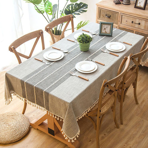 Cotton linen tablecloths, wrinkle-free anti-fading tablecloth, tassel