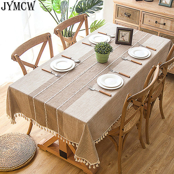 Cotton linen tablecloths, wrinkle-free anti-fading tablecloth, tassel