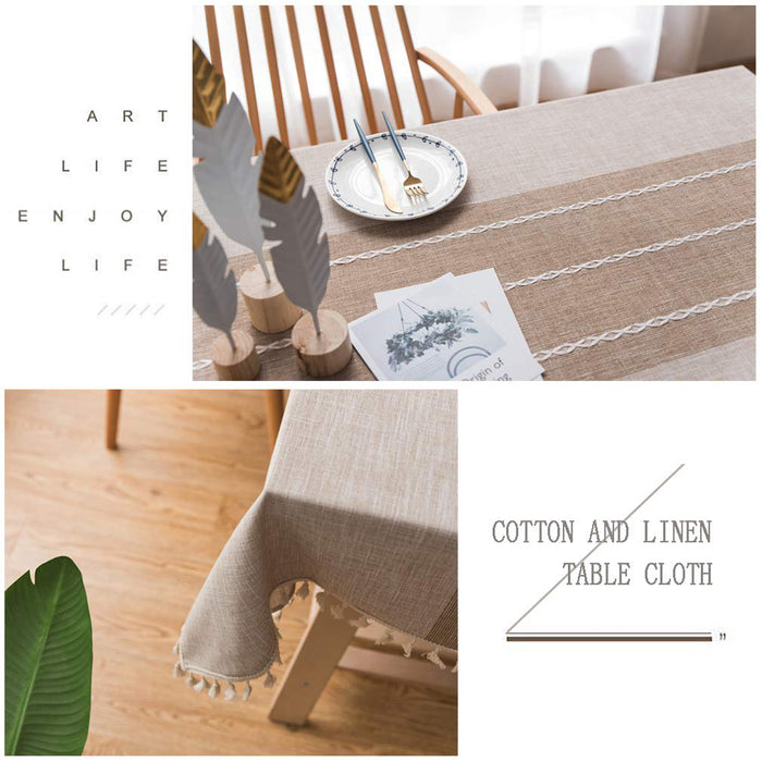 Cotton linen tablecloths, wrinkle-free anti-fading tablecloth, tassel