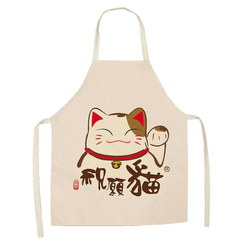 Schürze aus Baumwolle und Leinen, japanische Cartoon-Glückskatze, die ärmellos kocht