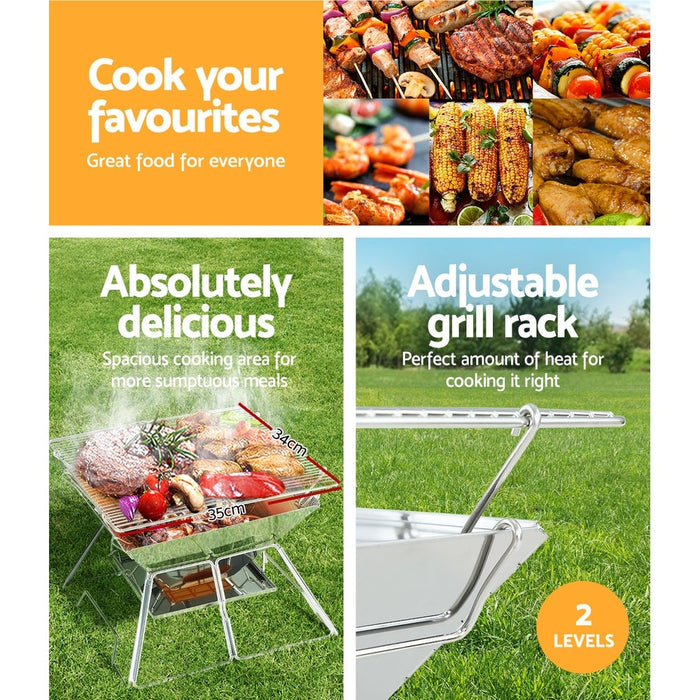 Grillz Camping Fire Pit BBQ 2-in-1 Grill Smoker Outdoor Portable