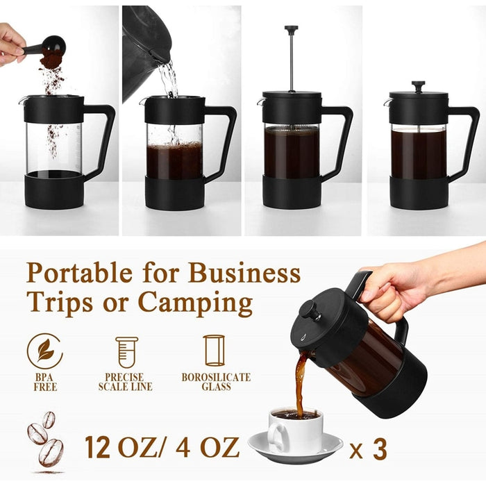 French Press Kaffee- und Teebereiter 12 Unzen, verdickter Borosilikat-Gl-Kaffee