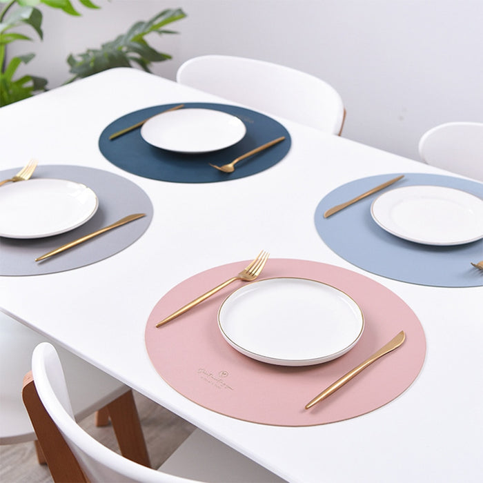 Inyahome Round Leather Placemats for Dining Room Faux Large Pu Placemats