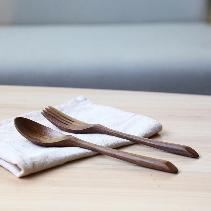 Japanese Style Natural Black Walnut Holz Löffel Gabel Abendessen Essen