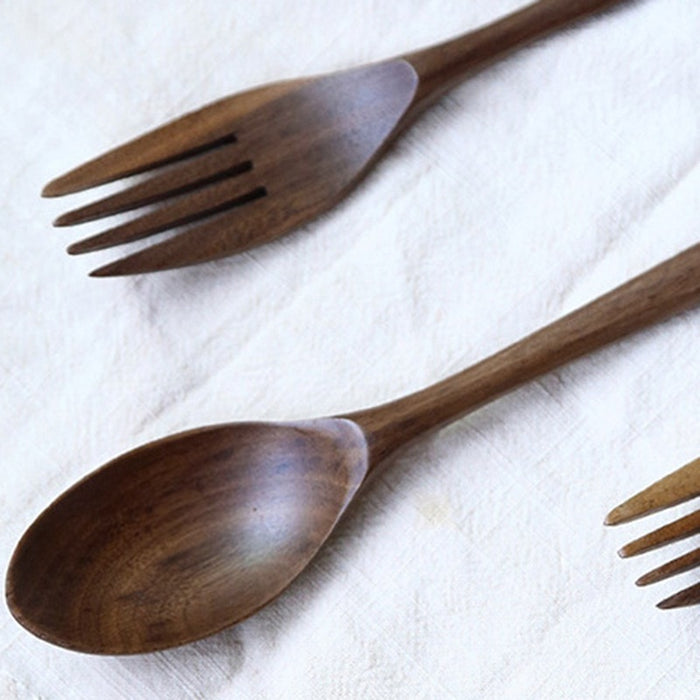 Japanese Style Natural Black Walnut Holz Löffel Gabel Abendessen Essen
