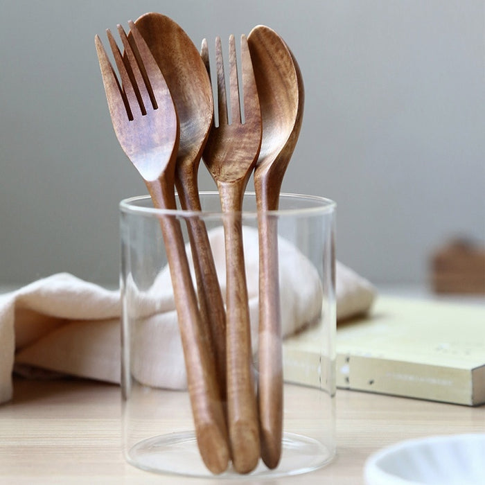 Japanese Style Natural Black Walnut Holz Löffel Gabel Abendessen Essen