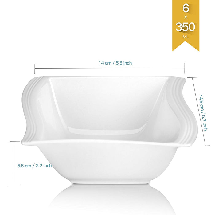 MALACASA 6 pieces FLORA White Porcelain Square Soup Cereal Oatmeal