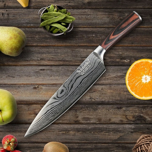 Sunnecko 8'' Zoll Kochmesser Japanisch Edelstahl Schleifen Laser