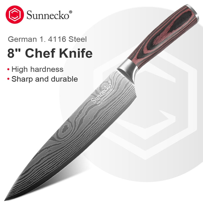 Sunnecko 8'' Zoll Kochmesser Japanisch Edelstahl Schleifen Laser