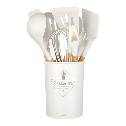 Silicone spatula wooden handle | Silicone kitchen utensil set -