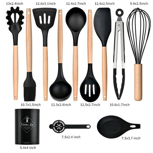 Silicone spatula wooden handle | Silicone kitchen utensil set -