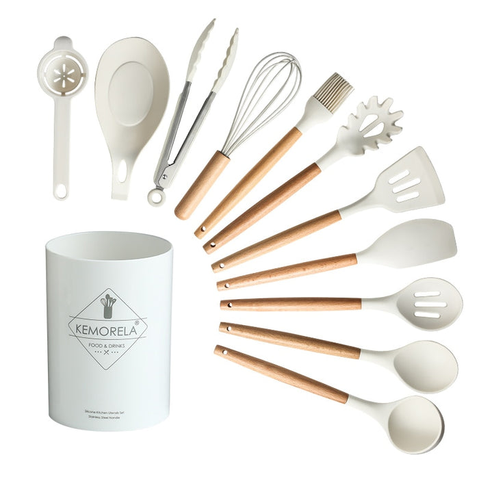 Silicone spatula wooden handle | Silicone kitchen utensil set -