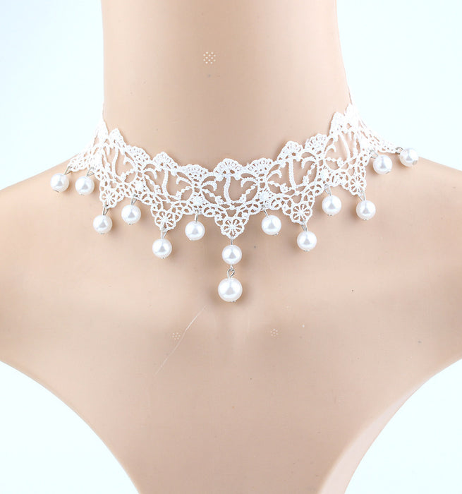Mode Brautschmuck Weiße Spitze Hängende Perlen