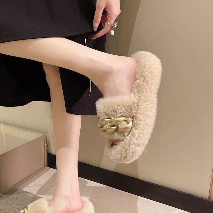 Thick-soled wool slippers for women to wear outdoors