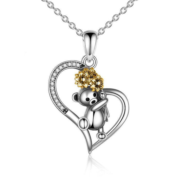 Sterling Silber Sonnenblume Panda Bär Schmuck für Frauen Geschenke