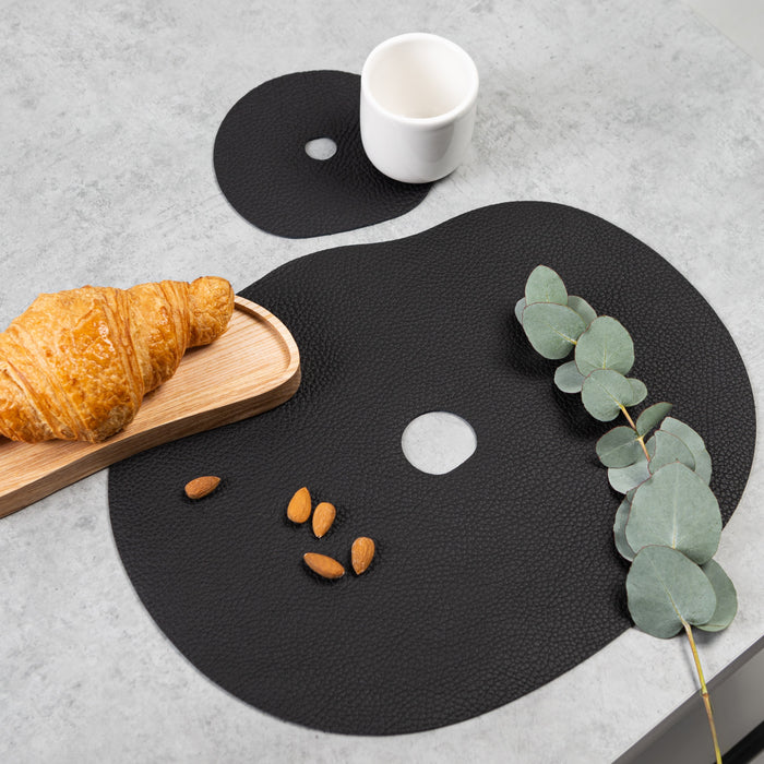 Tischset und Untersetzer aus Naturleder, schwarz