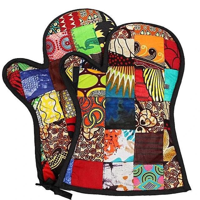 Kitengi Patchwork Handgefertigte isolierte Ofenhandschuhe, Kitenge-Ofen